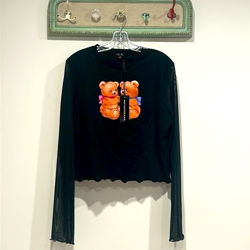 Delia’s x dolls kill plus size 1X black Y2K graphic bear T-shirt long sleeve top